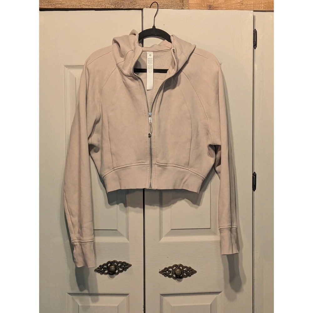 Lululemon Scuba Oversized Full Zip Hoodie Tan Beige Cropped Sweatshirt Size 14